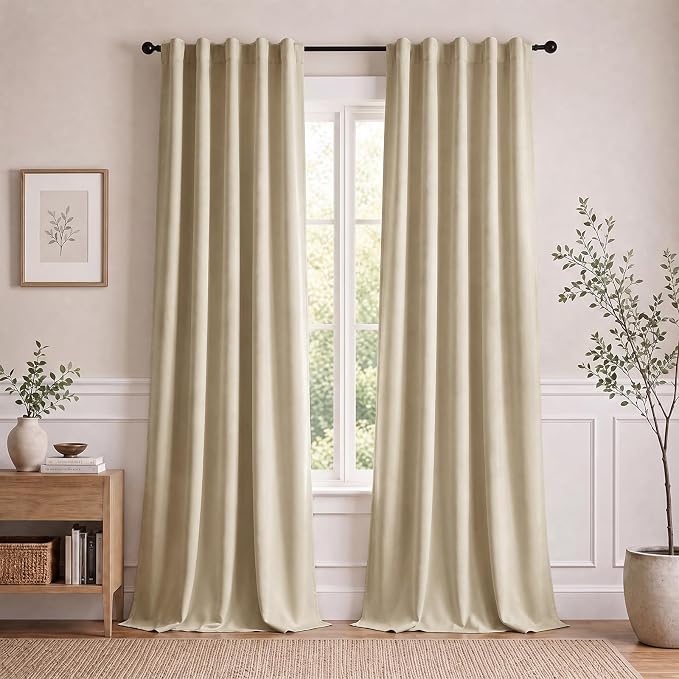 Ivory Velvet Curtains 96 Inch for Bedroom Light Filtering Soundproof | 50% by AUSSPVOCT
