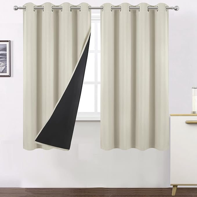 100% Blackout Curtains 52 x 72 Inch/Light Beige Curtains 2 Panels by Lemomo