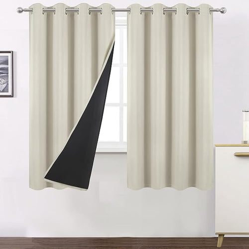 100% Blackout Curtains 52 x 72 Inch/Light Beige Curtains 2 Panels by Lemomo