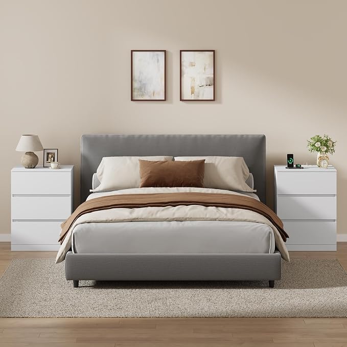 Nightstands Set of 2 with Charging Station and Hidden Drawer, Modern Night Stand - Image 2
