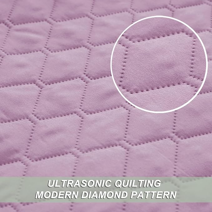 Exclusivo Mezcla Reversible King Size Quilt Bedding Set, Lilac | Lightweight - Image 4