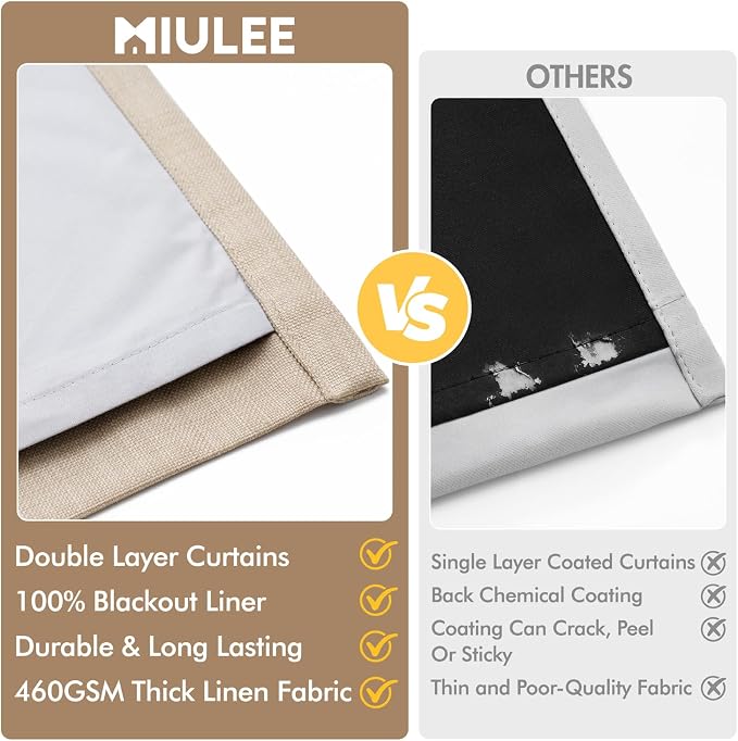 MIULEE Pinch Pleated 100% Blackout Curtains 40"x84" Natural 4 Panels Set | - Image 8