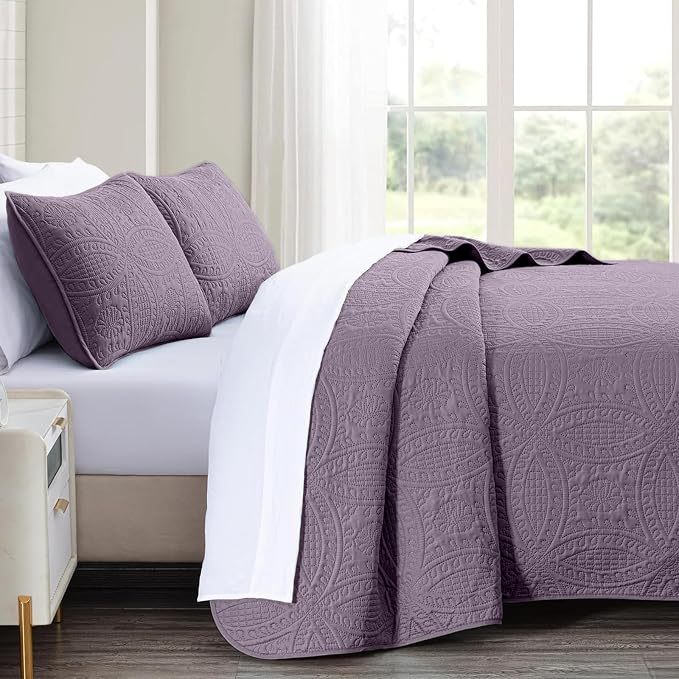 akkialla Grayish Purple King/Cal King Quilt Set, Ultrasonic Lightweight - Image 4