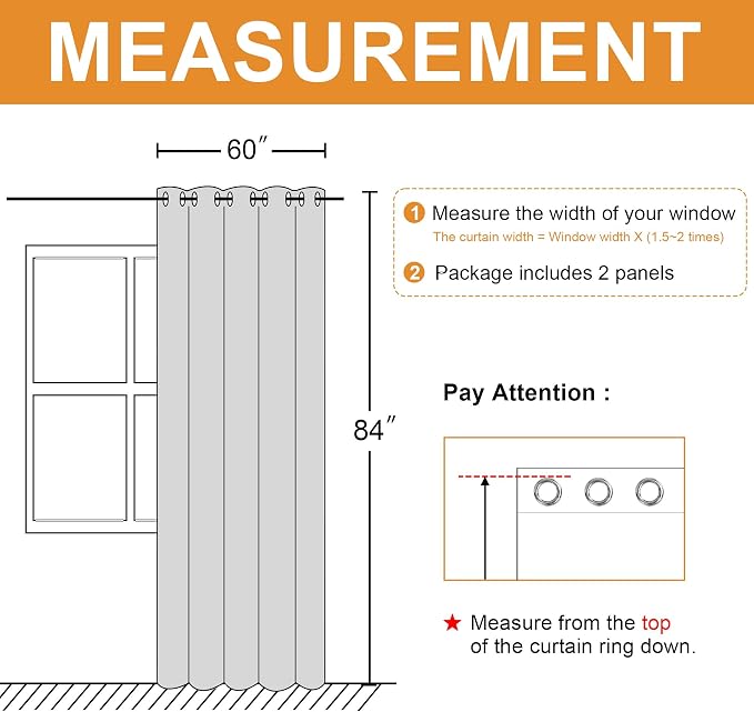 Blackout Curtains for Bedroom, 60 x 84 Inches Long, 2 Panels | Thermal Insulated - Image 7
