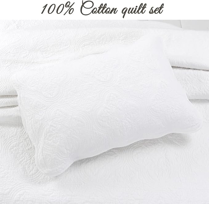 Cozy Line Home Fashions 100% Cotton Victorian Medallion Solid White Matelasse - Image 2