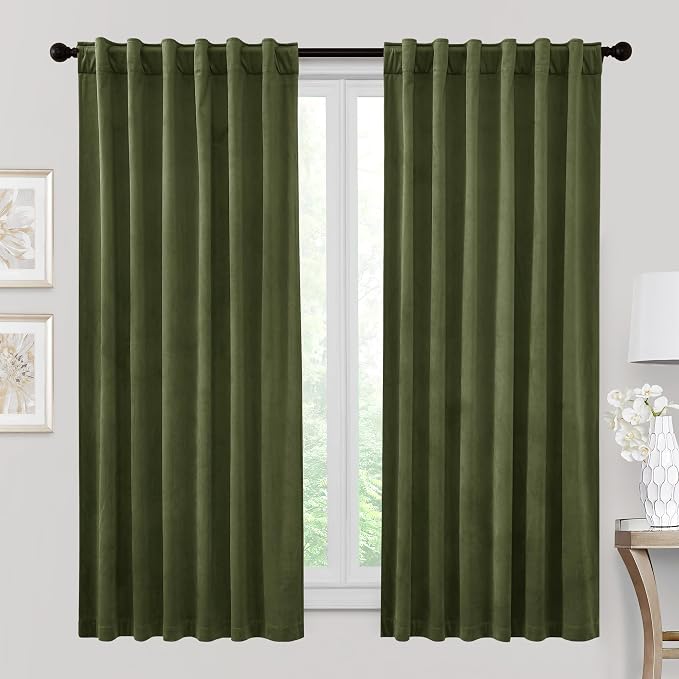 RYB HOME Velvet Curtains 72 inches Length, Back Tab & Rod Pocket Soft Fabric by RYBHOME
