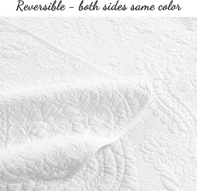 Cozy Line Home Fashions 100% Cotton Matelasse Medallion Solid White Luxury Chic - Image 5