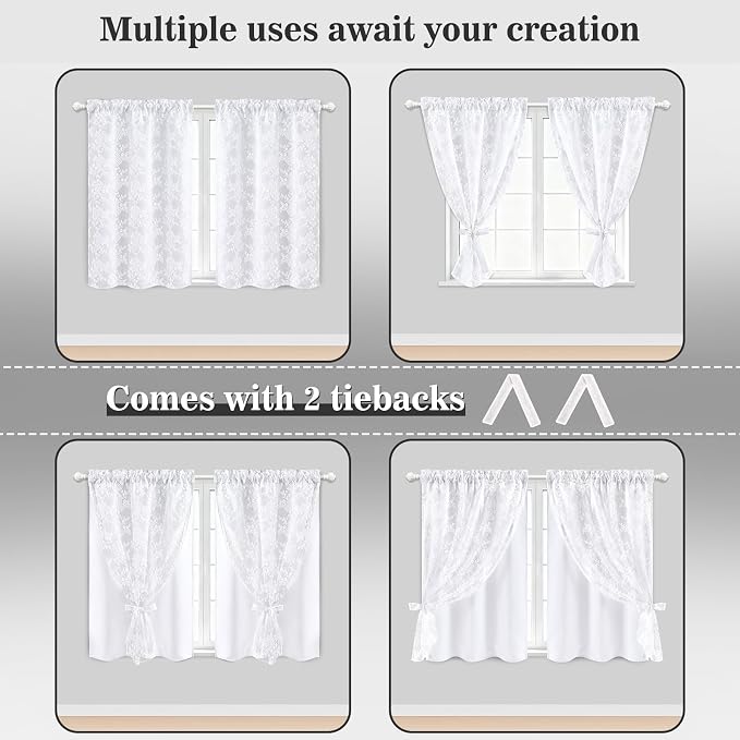 Yinhua White Kitchen Curtains 36 Inch Length Double Layer Blackout Curtains - Image 6