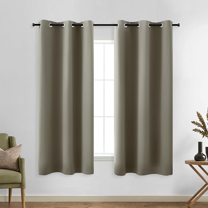 KOUFALL Black Out Curtains 54 Inch Long, Short Taupe Blackout Curtains by KOUFALL