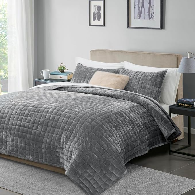 RECYCO Channel Box Stitch Velvet Quilt Set, Twin/Twin XL Size, Luxury Oversized by RECYCOHOMECOLLECTION
