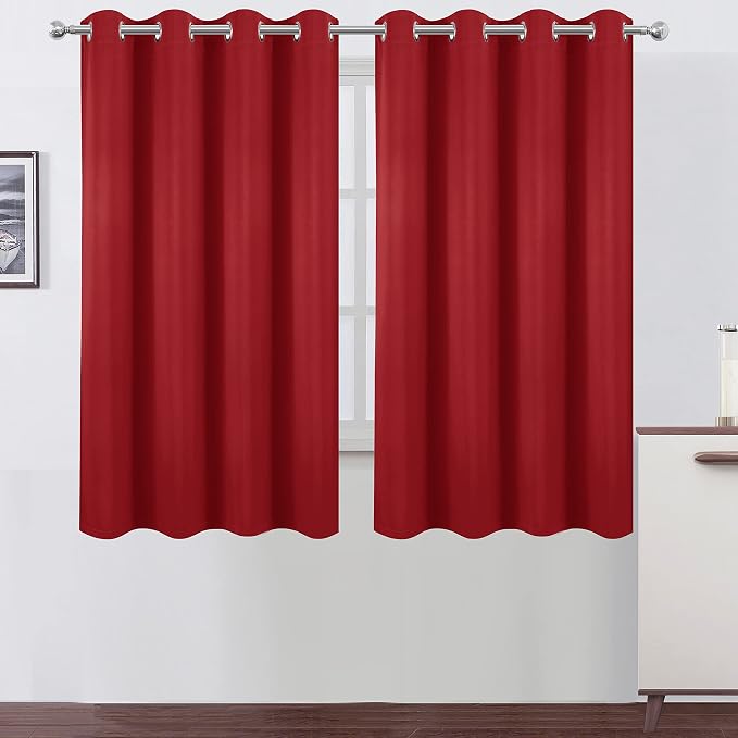 100% Blackout Curtains 52 x 63 Inch/Bright Red Curtains 2 Panels - Image 2