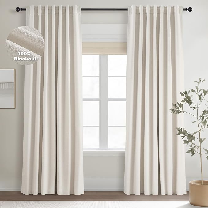 Topfinel Extra Long Total Blackout Linen Curtains 108 Inches Long by Topfinel