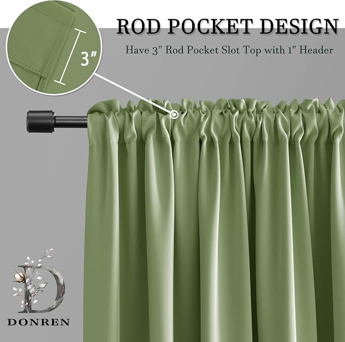 Sage Green Curtains 96 Inch Length Thermal Insulated Room Darkening Blackout - Image 5
