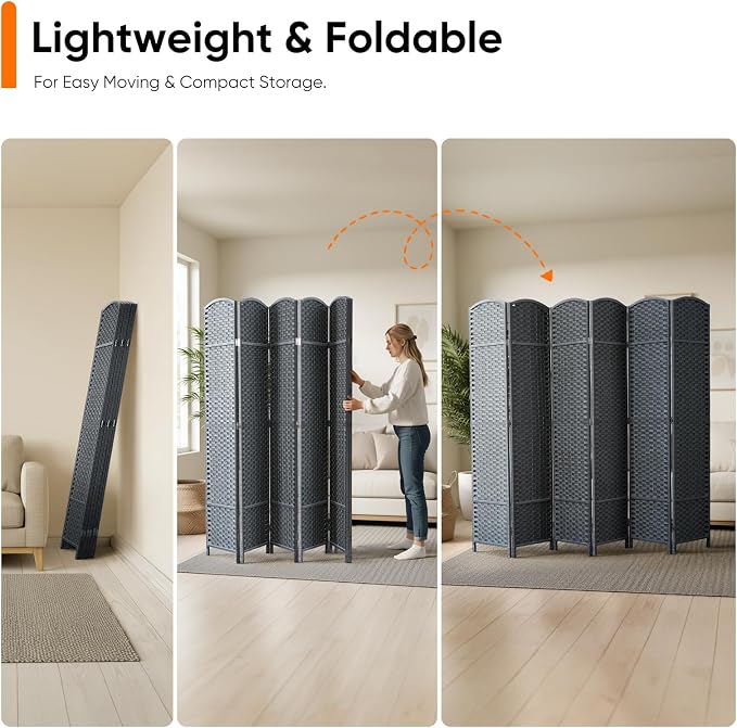 6 Panel Woven Room Divider, Freestanding Decorative Room Partition - Image 4