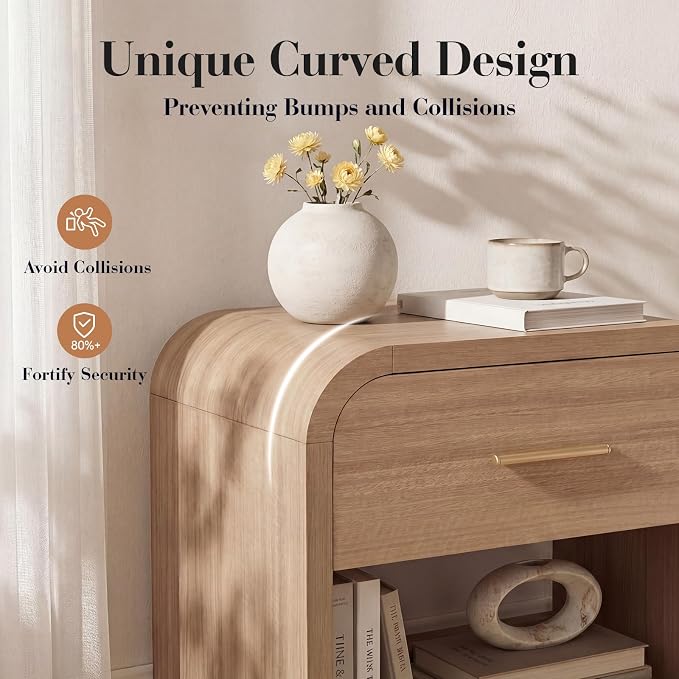 Night Stand, 1-Drawer and 1 Storage Shelf | Nightstand 24" H Metal Handle - Image 4