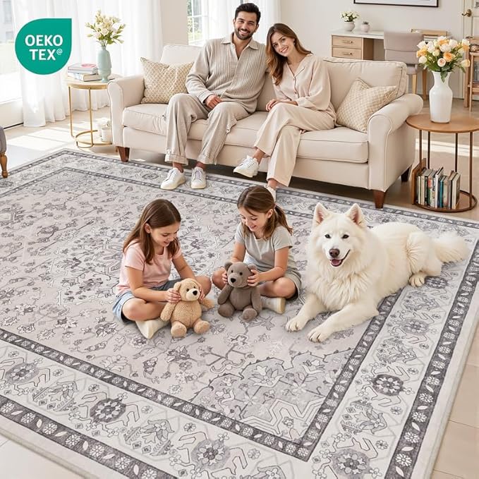 10x14 Area Rugs Living Room: Bedroom Washable Carpet Beige & Grey | Large - Image 7