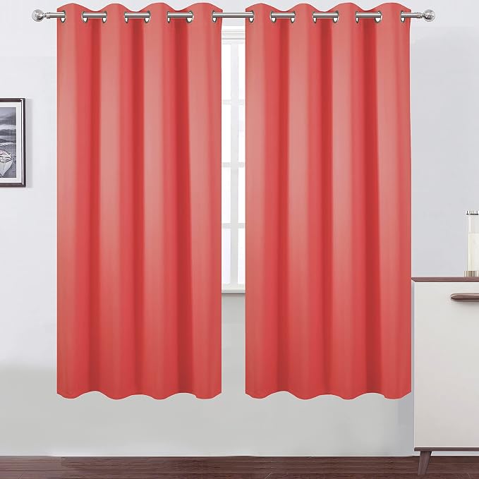 100% Blackout Curtains 52 x 63 Inch/Coral Curtains 2 Panels - Image 2