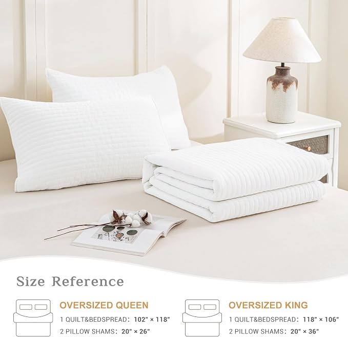 CozyTide Oversized King Bedspread 118"x106", Stone-Washed Cotton White - Image 7