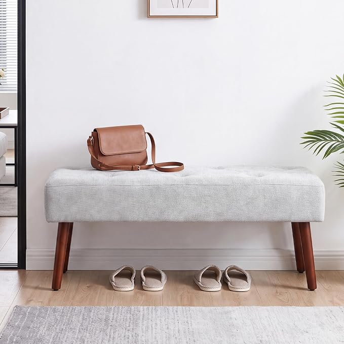 44 Inch Bedroom Bench, Modern Ottoman End of Bed Bench, Upholstered Chenille - Image 8