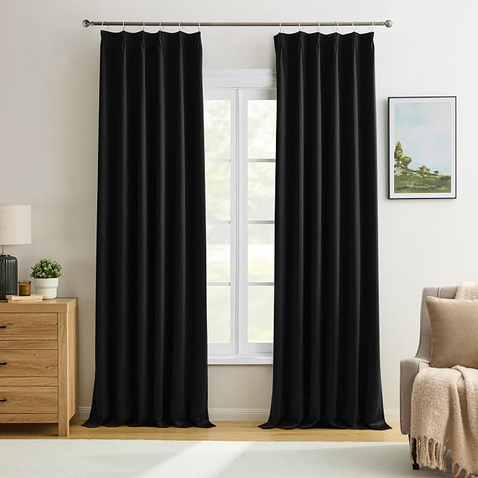 Pinch Pleated Blackout Curtains 96 Inch Long 2 Panels by KEQIAOSUOCAI