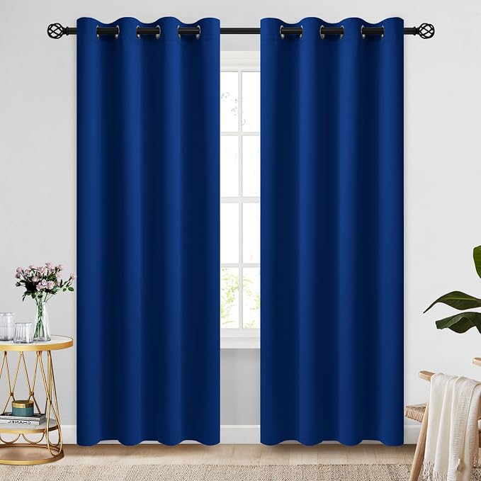 COSVIYA Grommet Blackout Room Darkening Royal Blue Curtains 96 inch Long | by COSVIYA