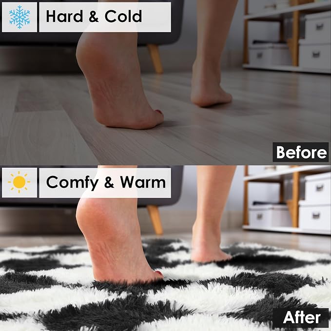 KICMOR Rugs for Living Room, 5x8 Area Rug Black and White Fluffy Shag Soft - Image 8