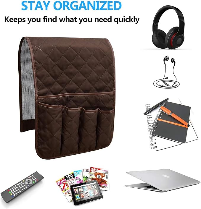 Armchair Caddy for Recliner, Non Slip Sofa Arm Organizer, Coffee | 5-Pocket - Image 6