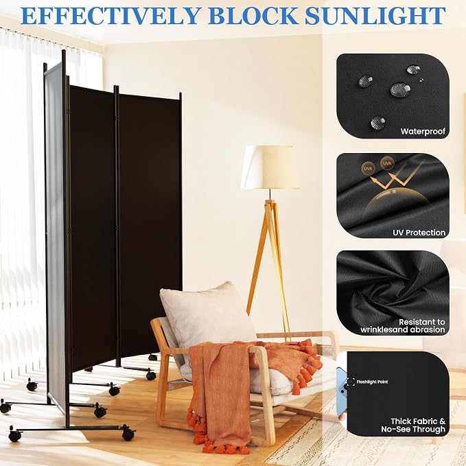 SUNALLY Room Divider Privacy Screens, 6 Panels Dividers - Image 3