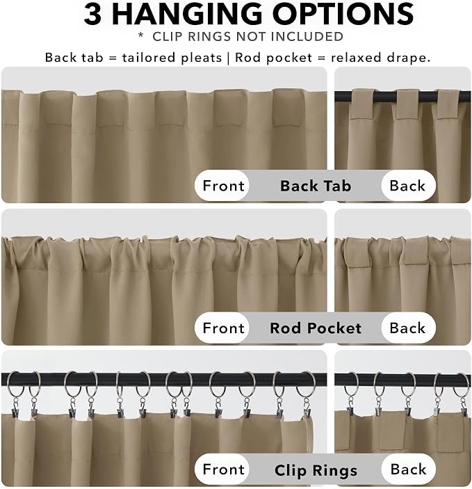 Deconovo Solid Back Tab and Rod Pocket Curtains Thermal Insulated Blackout - Image 2