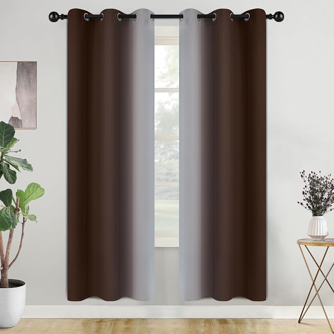 COSVIYA Curtains & Drapes Grommet Ombre Brown Curtains W42 x L72 Inch | by COSVIYA