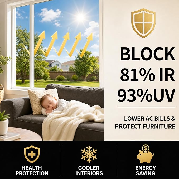 One Way Privacy Window Film Heat Control Mirror Tint 29.5Inx6.5Ft | Window Tint - Image 3