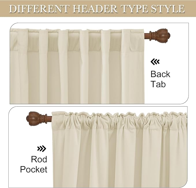 RYB HOME Beige Velvet Curtains 100 inches Long, Long Floor Length Drapes | Room - Image 5
