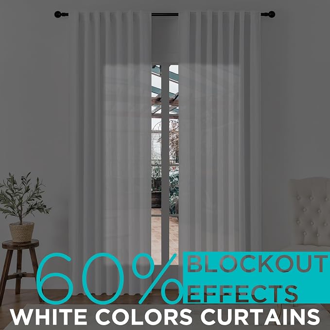 Joydeco 60% Blackout White Curtains 90 Inch Length 2 Panels Set, Thermal - Image 3