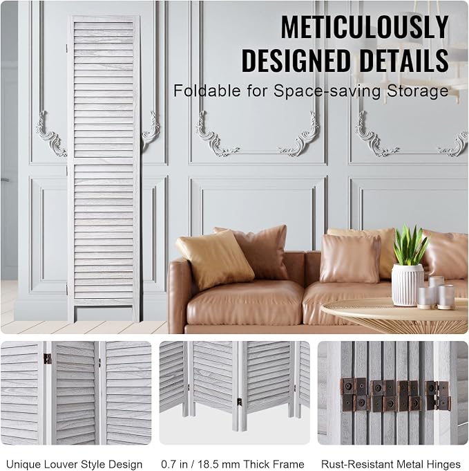 VEVOR Wood Room Divider, 8 Panel Wood Folding Privacy Screen, 66.9 Inches Tall - Image 6