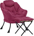 Lazy Chair with Ottoman, Comfy Reading Chair, Burgundy | Cushioned Seat with by Aunekiv