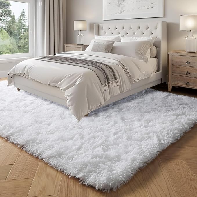 Soft Comfy White Area Rugs for Bedroom Boys Living Room Fluffy Shag Furry - Image 5