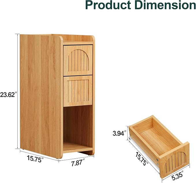 Narrow Nightstand Set of 2, Wooden Small 2 Drawer Nightstand, Slim Side End - Image 2