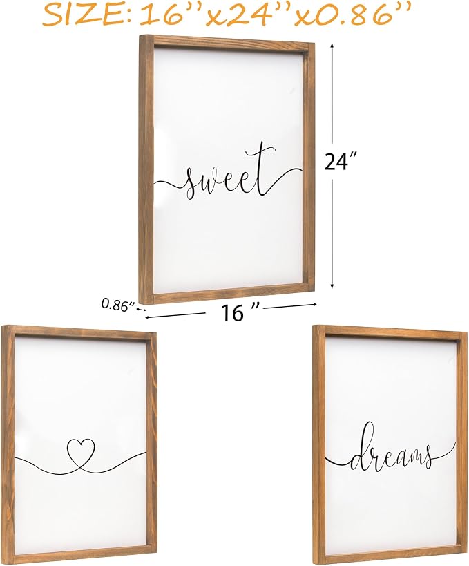 Houmury Set of 3 Sweet Dream Sign Bedroom Wall Decor Above Wed Wall Sign - Image 4