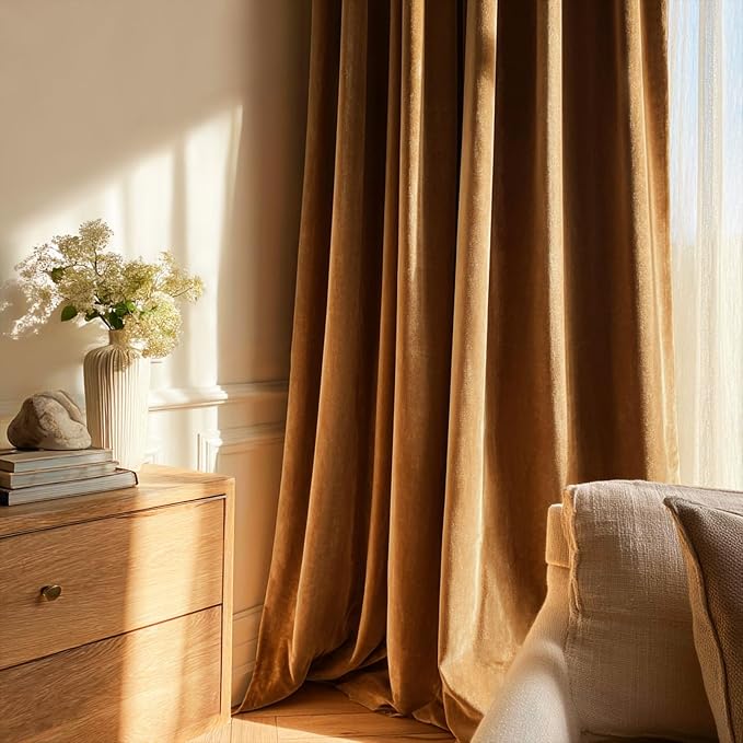Gold Brown Velvet Pinch Pleated Curtains 120 Inches Long - Image 2