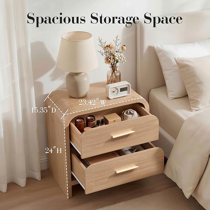 Night Stand Set of 2, 2-Drawer | Nightstand 24" H Metal Handle Modern Bedside - Image 2