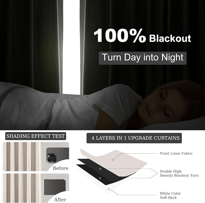 Topfinel Linen Beige Blackout Curtains 84 Inch Long 2 Panels, Linen Blend - Image 6