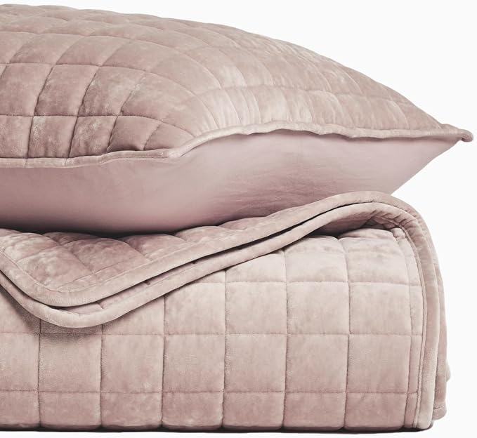 RECYCO Channel Box Stitch Velvet Quilt Set, King Size, Rose Pink | Ultra Soft - Image 5