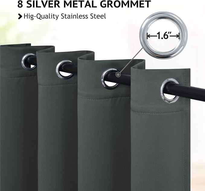 COSVIYA Grommet Room Darkening Dark Grey Curtains 84 inch Long - Image 2