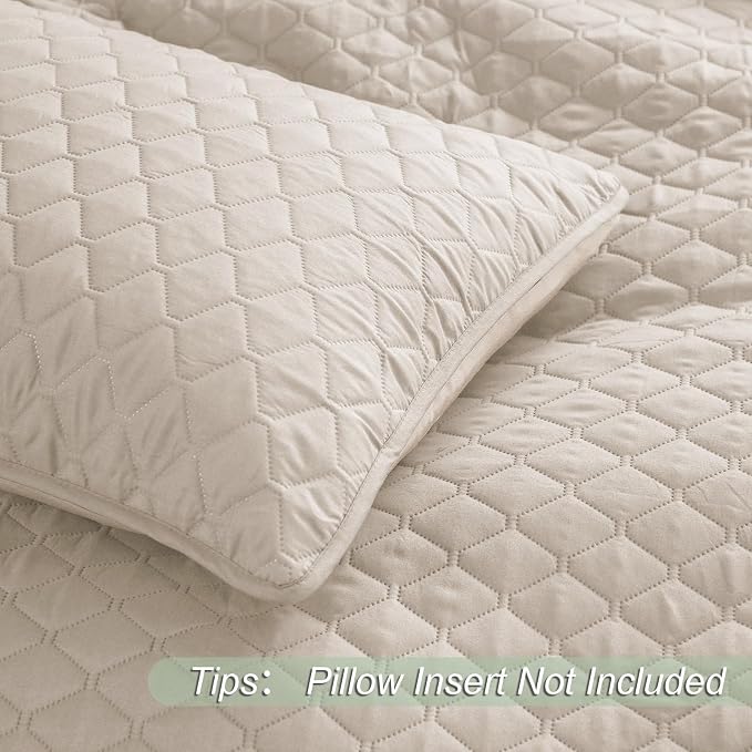 Exclusivo Mezcla Reversible Full Queen Quilt Bedding Set, Brich Beige | - Image 5