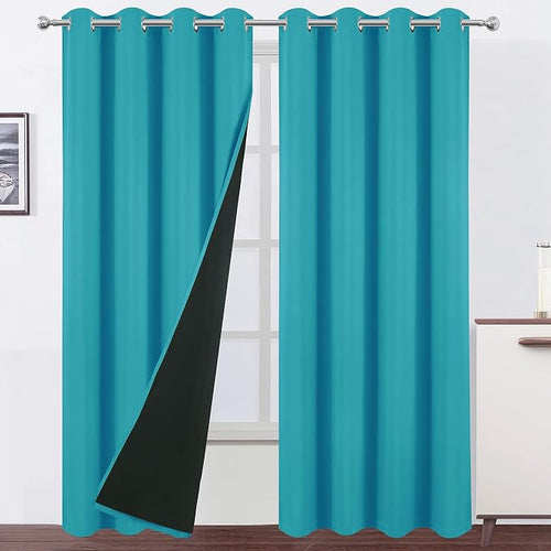 100% Blackout Curtains 52 x 84 Inch/Teal Curtains 2 Panels by Lemomo