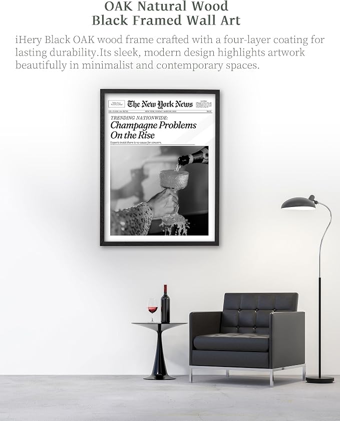 iHery 16x20in Champagne Problems on the Rise Framed Newspaper Art | Premium - Image 2