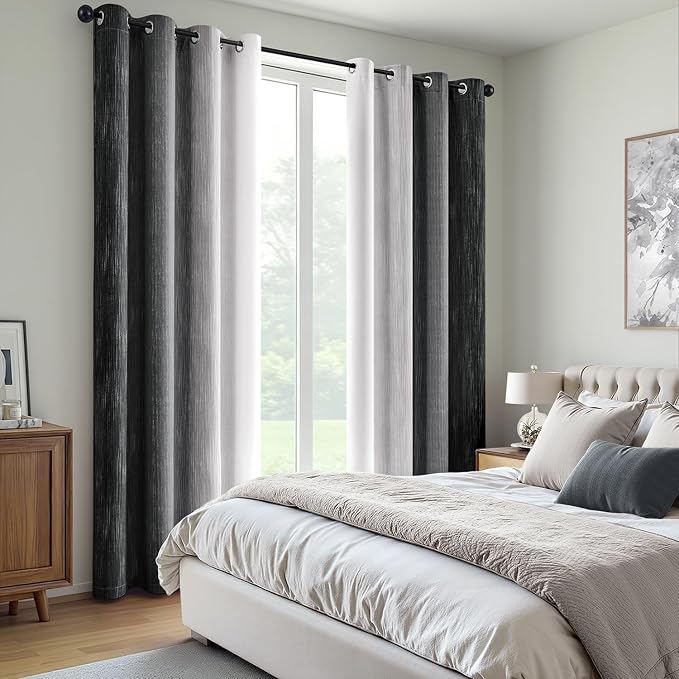 MIULEE Black and Greyish White Ombre Blackout Curtains 52Wx72L Set of 2 | Full - Image 6
