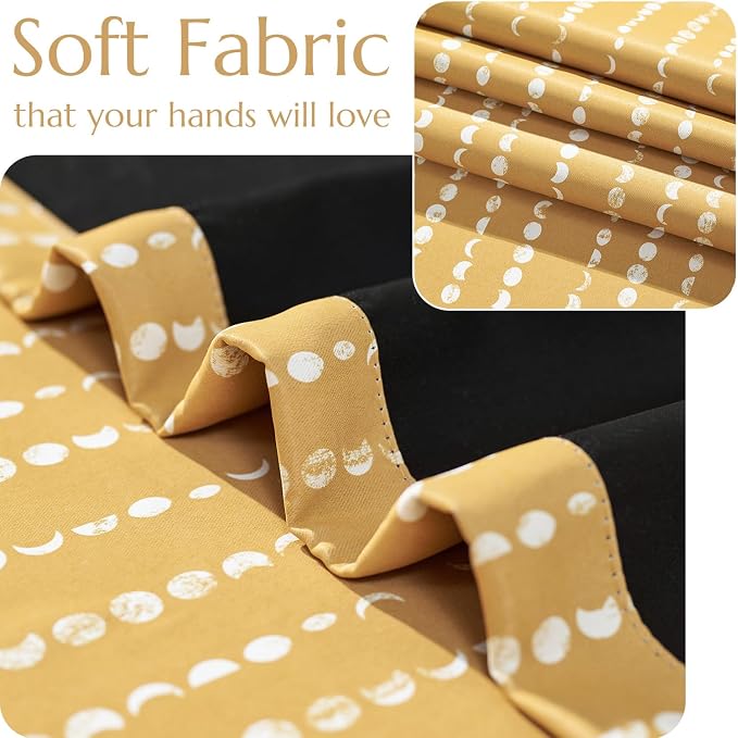 jinchan 95% Blackout Boho Curtains 84 Inches Long Mustard Moon Phases Printed - Image 8