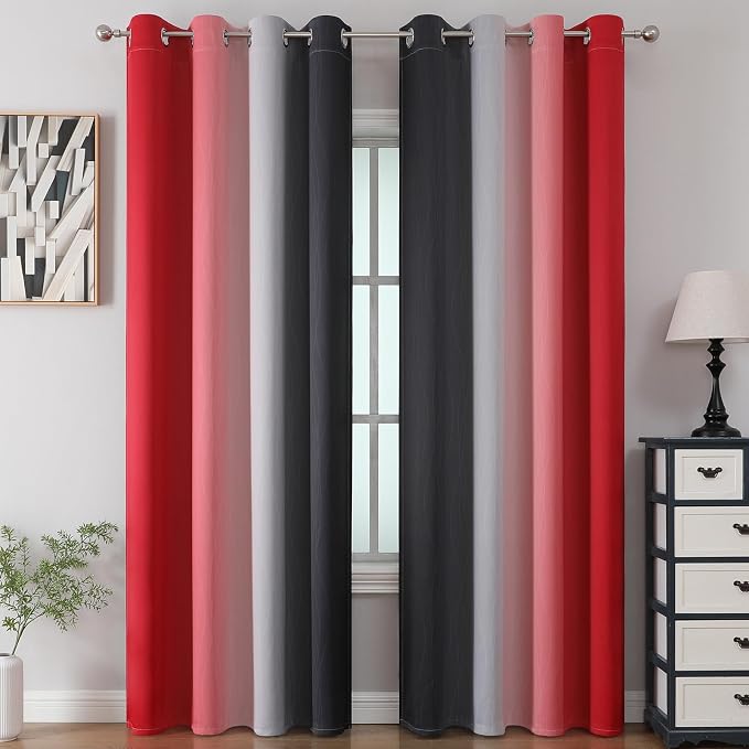 Red and Black Ombre Blackout Bedroom Curtains 108 Inches | Room Darkening - Image 2