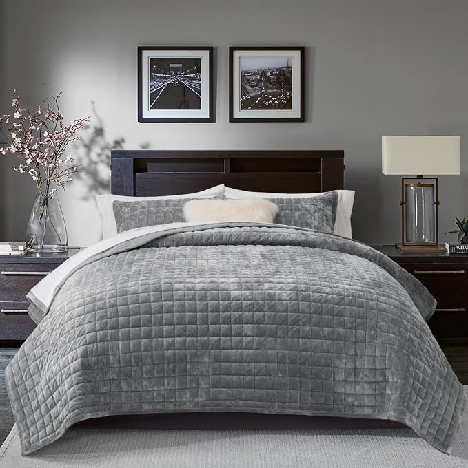 RECYCO Channel Box Stitch Velvet Quilt Set, Twin/Twin XL Size, Luxury Oversized - Image 2